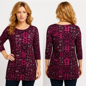 Honey and Lace Magenta and Black Patterned Tunic